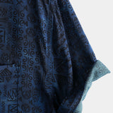 Men's Retro Short-Sleeve Ethnic Print Shirt “Dziwnów” – Navy