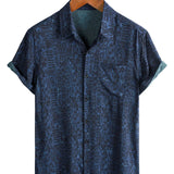 Men's Retro Short-Sleeve Ethnic Print Shirt “Dziwnów” – Navy