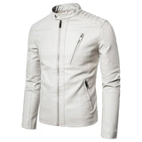Men's Leather Jacket with Stand-Up Collar