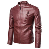 Men's Leather Jacket with Stand-Up Collar