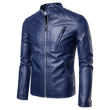 Men's Leather Jacket with Stand-Up Collar