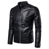 Men's Leather Jacket with Stand-Up Collar