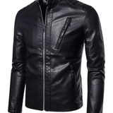 Men's Leather Jacket with Stand-Up Collar